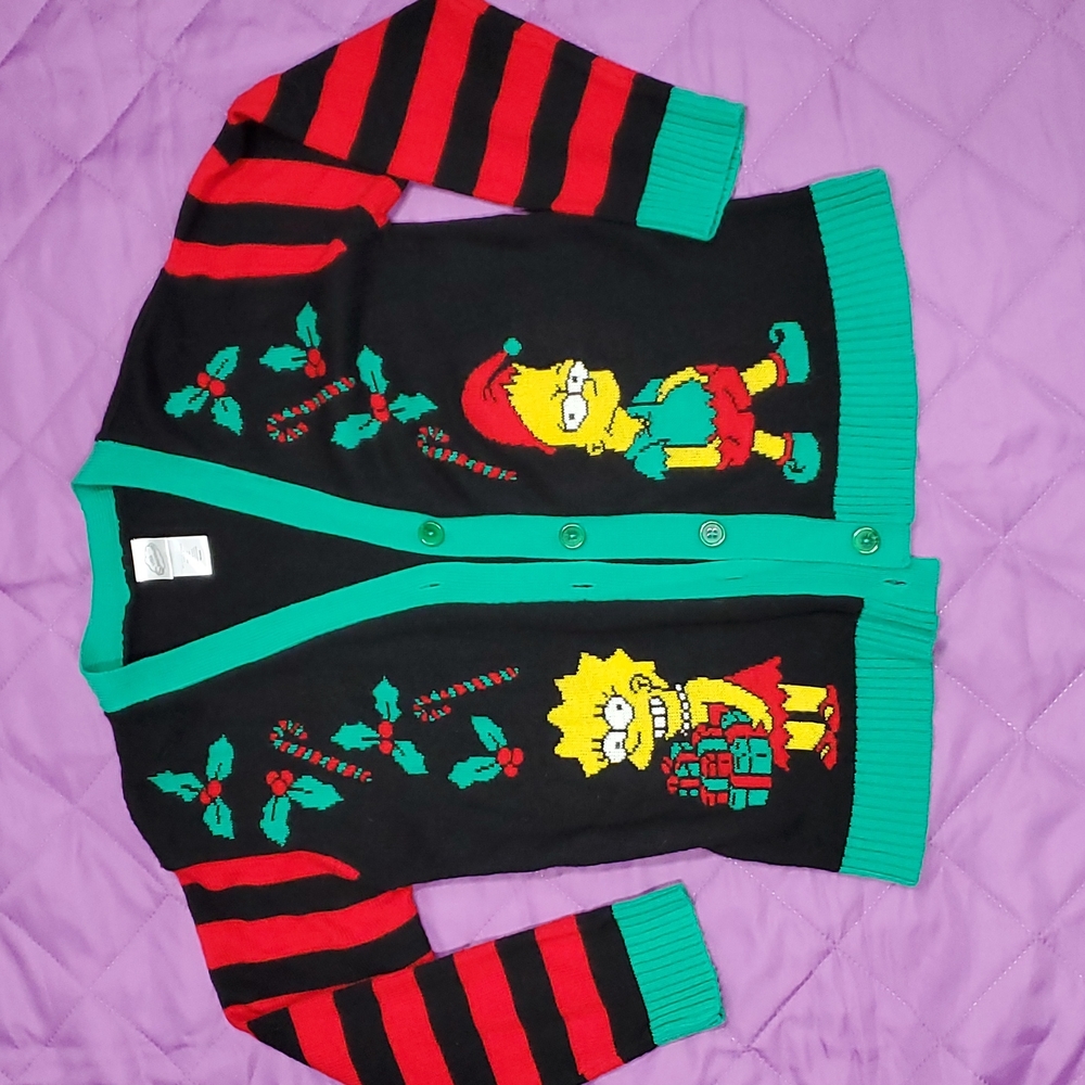 Rare Simpsons Christmas holiday sweater cardigan